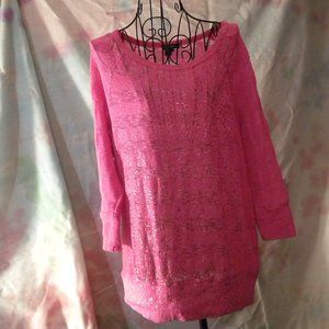 Lg Hot Pink 'stripe' Slouch Knit top layer Sweater